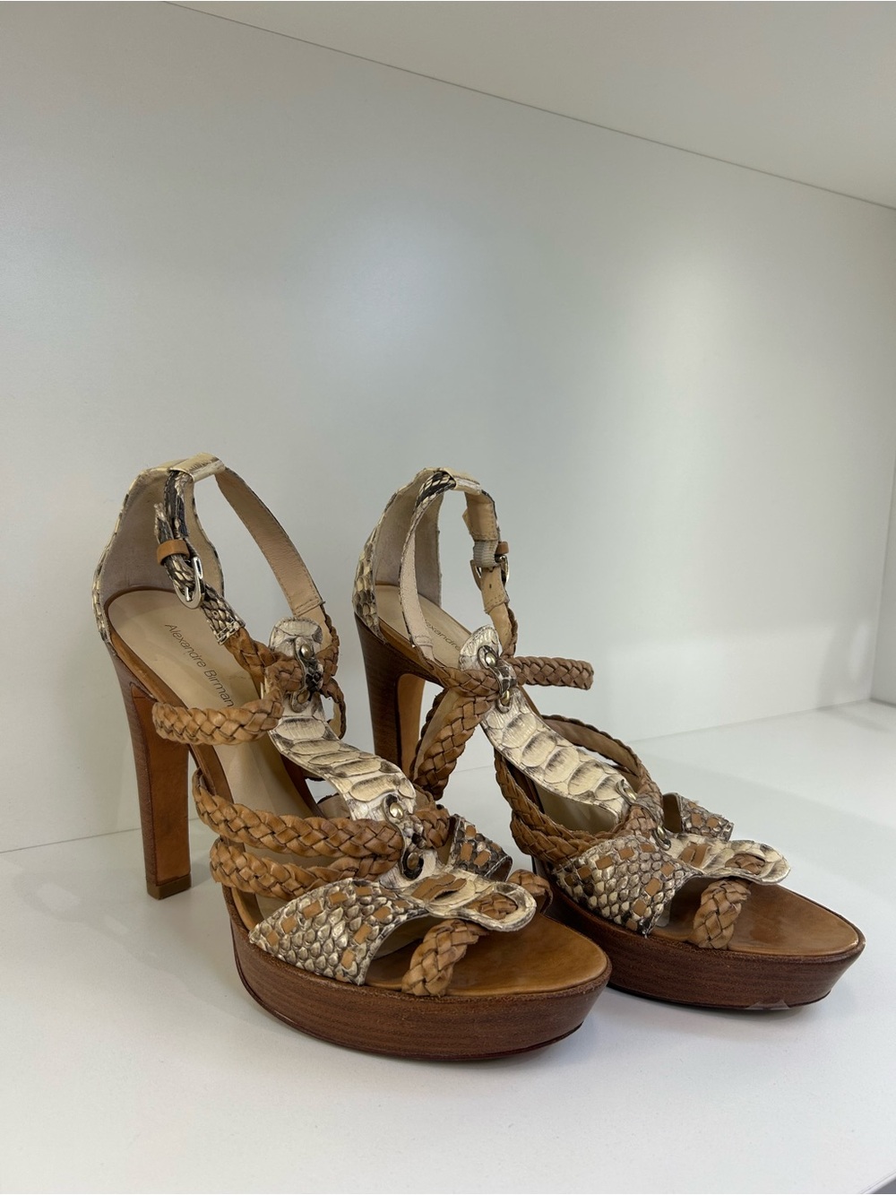 ALEXANADRE BIRMAN SNAKE SKIN STRAPPY SANDALS SZ 10